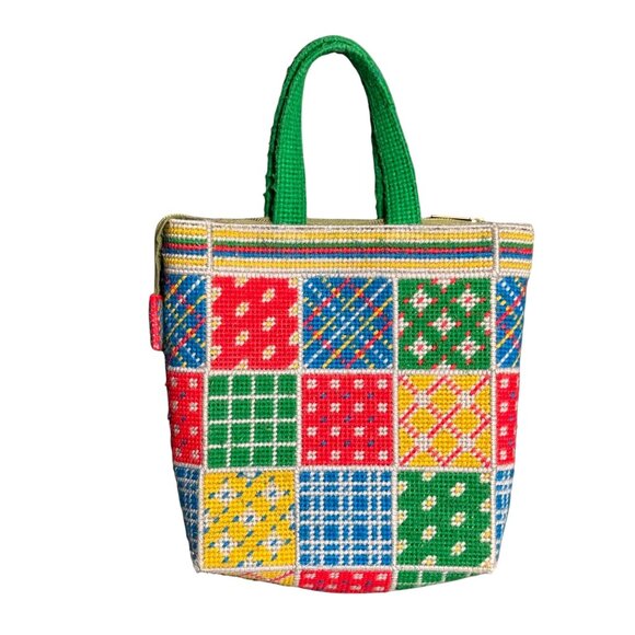 Handcrafted Columbia Minerva Corp Colorful Knit Tote Bag Women's Multicolor - Picture 1 of 10